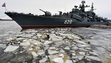 صورة تعبيرية- المدمرة الروسية "بيسبوكويني"، وهي سفينة متحف راسية في باتريوت بارك في كرونشتاد خارج سان بطرسبرج (14 نيسان 2022، أ ف ب). 