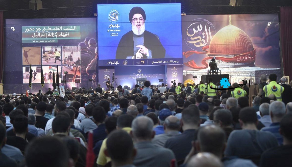 الأمين العالم لـ"حزب الله" السيد حسن نصر الله في احتفال بمناسبة اليوم العالمي للقدس في الضاحة الجنوبية (حسام شبارو).