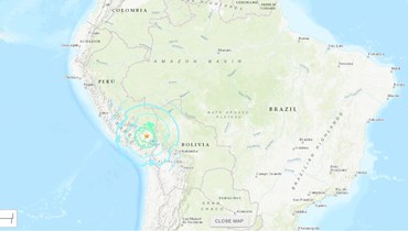 موقع الزلزال في البيرو (26 ايار 2022، earthquake.usgs.gov). 