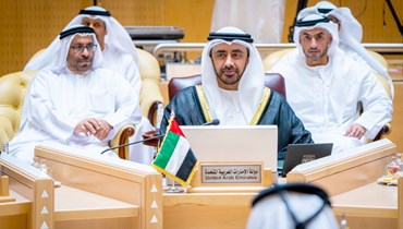 الشيخ عبدالله بن زايد خلال مشاركته في الدورة الـ152 للمجلس الوزاري لمجلس التعاون لدول الخليج العربية في الرياض (1 حزيران 2022، وام). 