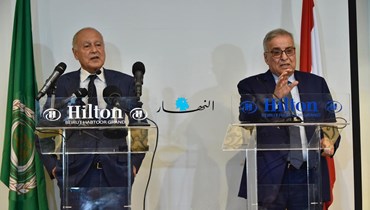 مؤتمر صحافيّ لوزير الخارجية والأمين العام لجامعة الدولة العربية (حسام شبارو).