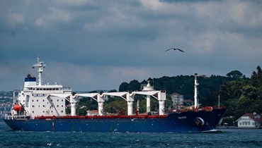سفينة الحبوب الأوكرانية في المياه التركية (أ ف ب).