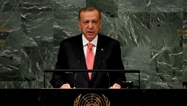 إردوغان يلقي كلمة أمام الدورة الـ77 للجمعية العامة للأمم المتحدة في مقر الأمم المتحدة في نيويورك (20 أيلول 2022ـ أ ف ب). 