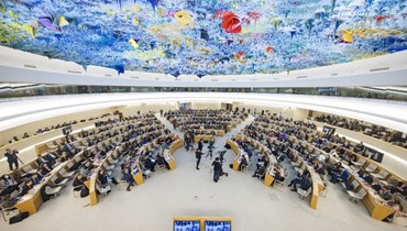 خلال جلسة خاصة لمجلس حقوق الإنسان حول الوضع في إيران، في مقر الأمم المتحدة في جنيف (24 ت2 2022، أ ف ب).