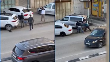 لقطتا شاشة من فيديو يظهر اطلاق جندي اسرائيلي النار على فلسطيني في حوارة (2 ك1 2022). 