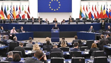 كريسترسون يعرض برنامج رئاسة السويد للمجلس خلال جلسة عامة في البرلمان الأوروبي في ستراسبورغ شرق فرنسا (17 ك2 2023، أ ف ب). 