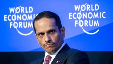 الوزير محمد بن عبد الرحمن آل ثاني يحضر جلسة خلال الاجتماع السنوي للمنتدى الاقتصادي العالمي في دافوس (17 ك2 2023، أ ف ب).