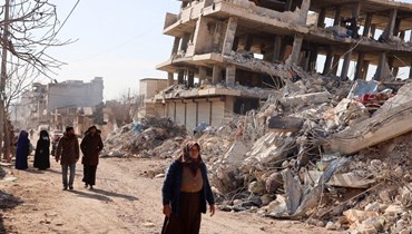 مشهد من بلدة جنديرس في محافظة حلب السورية (10 شباط 2023 - أ ف ب).