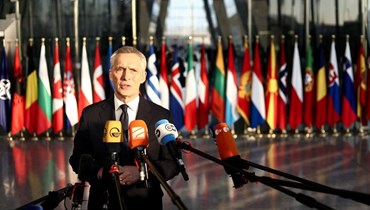 ستولتنبرغ مصرحاً لدى وصوله لحضور اجتماع لوزراء دفاع الناتو في بروكسيل (14 شباط 2023، أ ف ب). 