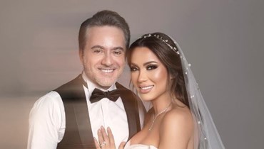 مروان خوري مع عروسه بالفستان الأبيض.