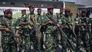 عسكريون بورونديون وصلوا إلى مطار غوما شرق الكونغو الديموقراطية (5 آذار 2023، أ ف ب). 