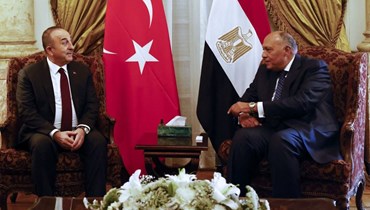 وزير الخارجية المصري سامح شكري يلتقي بنظيره التركي مولود جاويش أوغلو في القاهرة (أ ف ب).