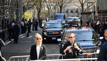 موكب ترامب خلال وصوله إلى المحكمة في نيويورك (أ ف ب).