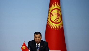 رئيس قيرغيزستان صدير جاباروف خلال مؤتمر صحافي مشترك لقمة الصين وآسيا الوسطى في شيان بمقاطعة شنشي شمال الصين (19 أيار 2023، أ ف ب). 