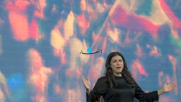 هبة القواس خلال إطلاق "بيروت عاصمة الإعلام العربي 2023" (نبيل اسماعيل).