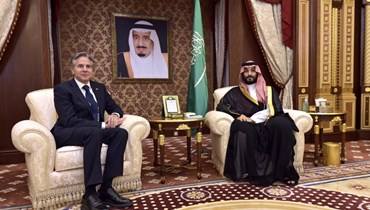  وزير خارجية الولايات المتّحدة أنتوني بلينكن ووليّ العهد السعودي الأمير محمّد بن سلمان (أ ف ب). 