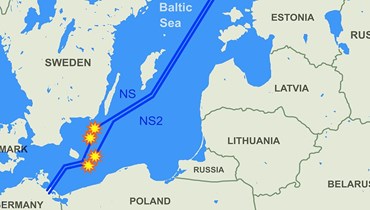 خريطة تظهر انفجارات نورد ستريم. 