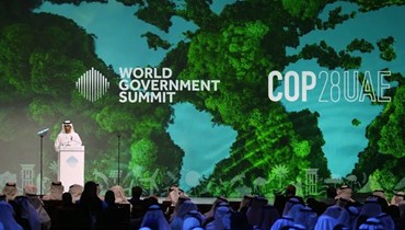 سلطان الجابر متكلما خلال القمة العالمية للحكومات في دبي بالإمارات (14 شباط 2023، أ ب). 