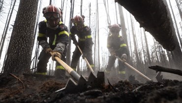 رجال الإطفاء في كندا يكافحون حرائق الغابات (أ ف ب).