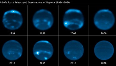 وكالة "ناسا" تظهر اختفاء غيوم كوكب "نبتون" على مدى السنوات.