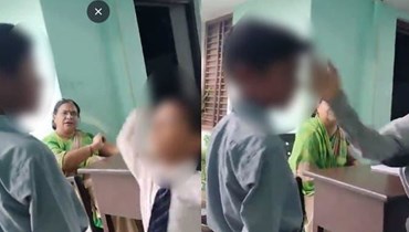 لقطتان من فيديو ضرب التلميذ.