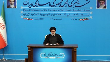 رئيسي يعقد مؤتمرا صحافيا في طهران (29 آب 2023، أ ف ب). 
