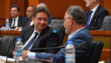 النائبان إبراهيم كنعان وعلي فياض خلال جلسة لجنة المال والموازنة (حسام شبارو). 