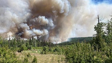 دخان يتصاعد من جراء حرائق الغابات في منطقة داوسون كريك في كولومبيا البريطانية بكندا (أ ف ب).