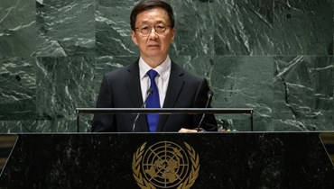 نائب الرئيس الصيني هان تشنغ على منبر الأمم المتحدة (أ ف ب).