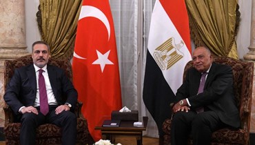 وزيرا الخارجية المصري والتركي في القاهرة (أ ف ب).