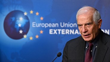 بوريل خلال مؤتمر صحافي مشترك مع وزير الخارجية الأوكراني بعد اجتماعهما في مقر الاتحاد الأوروبي في بروكسيل (28 ت2 2023، أ ف ب).