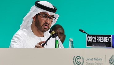 رئيس "COP28" سلطان أحمد الجابر يتحدث خلال حفل افتتاح قمة الأمم المتحدة COP28 للمناخ في دبي (نبيل اسماعيل).