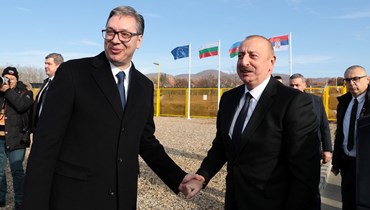 علييف و فوتشيتش خلال احتفال افتتاح خط الغاز (10 ك1 2023- فايسبوك).