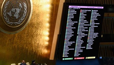 تصويت الدول على قرار الجمعية العام للأمم المتحدة بشأن غزة (أ ف ب).