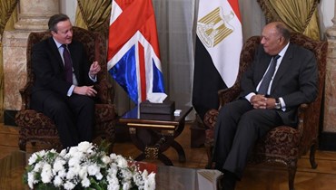 وزير الخارجية المصري سامح شكري ونظيره البريطاني ديفيد كاميرون في القاهرة (أ ف ب).