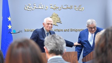 وزير الخارجية عبدالله بوحبيب ومسؤول السياسة الخارجية في الاتحاد الأوروبي جوزيب بوريل في مؤتمر صحافي مشترك (حسام شبارو).