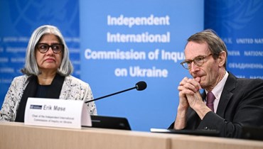 رئيس لجنة التحقيق الدولية التابعة لمجلس حقوق الإنسان إريك موس مع عضو اللجنة فريندا جروفر (15 آذار 2024)