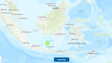 خريطة تظهر موقع الزلزال الذي ضرب جزيرة جاوا (earthquake.usgs.gov). 