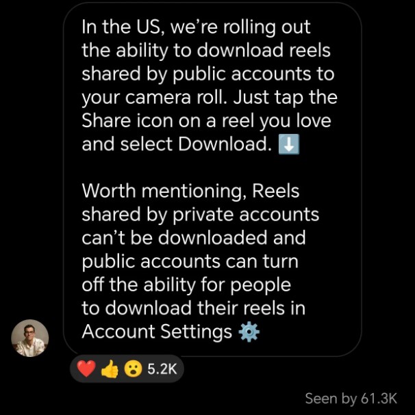 على غرار "تيك توك": مستخدمو "إنستغرام" سيتمكّنون من تنزيل "ريلز" على أجهزتهم 1 على غرار "تيك توك": مستخدمو "إنستغرام" سيتمكّنون من تنزيل "ريلز" على أجهزتهم