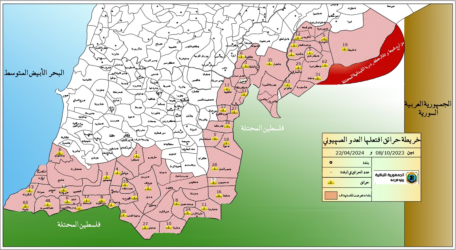 إعداد مسح شامل للخسائر في الجنوب لمقاضاة إسرائيل بري عرضها على سيجورنيه بالخرائط والرسوم والأرقام